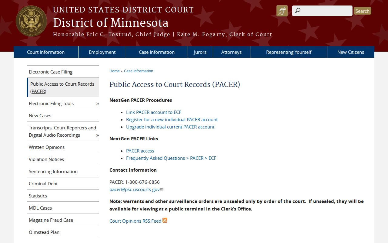 Cass Lake court record source image for PACER access