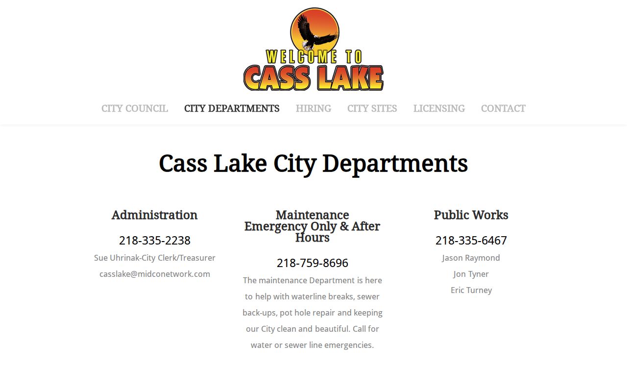 Cass Lake court record source image for city departments