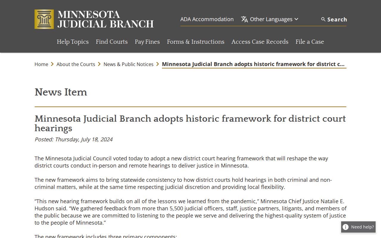 Cass County court calendar hearing framework notice