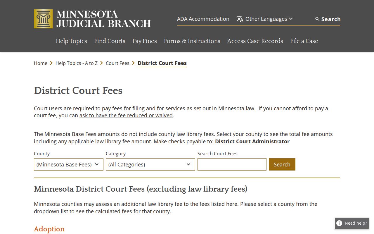 Cass County court record search Minnesota court-fee information