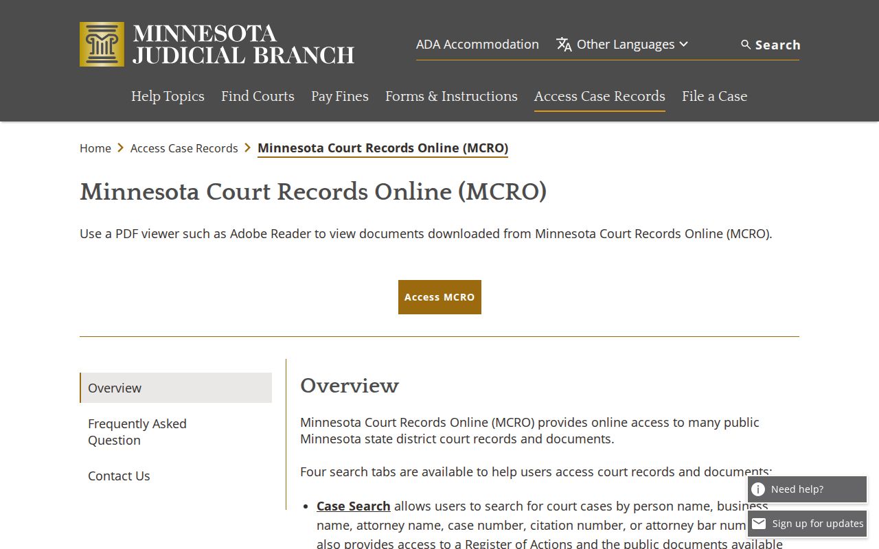 Cass County court docket MCRO public access overview