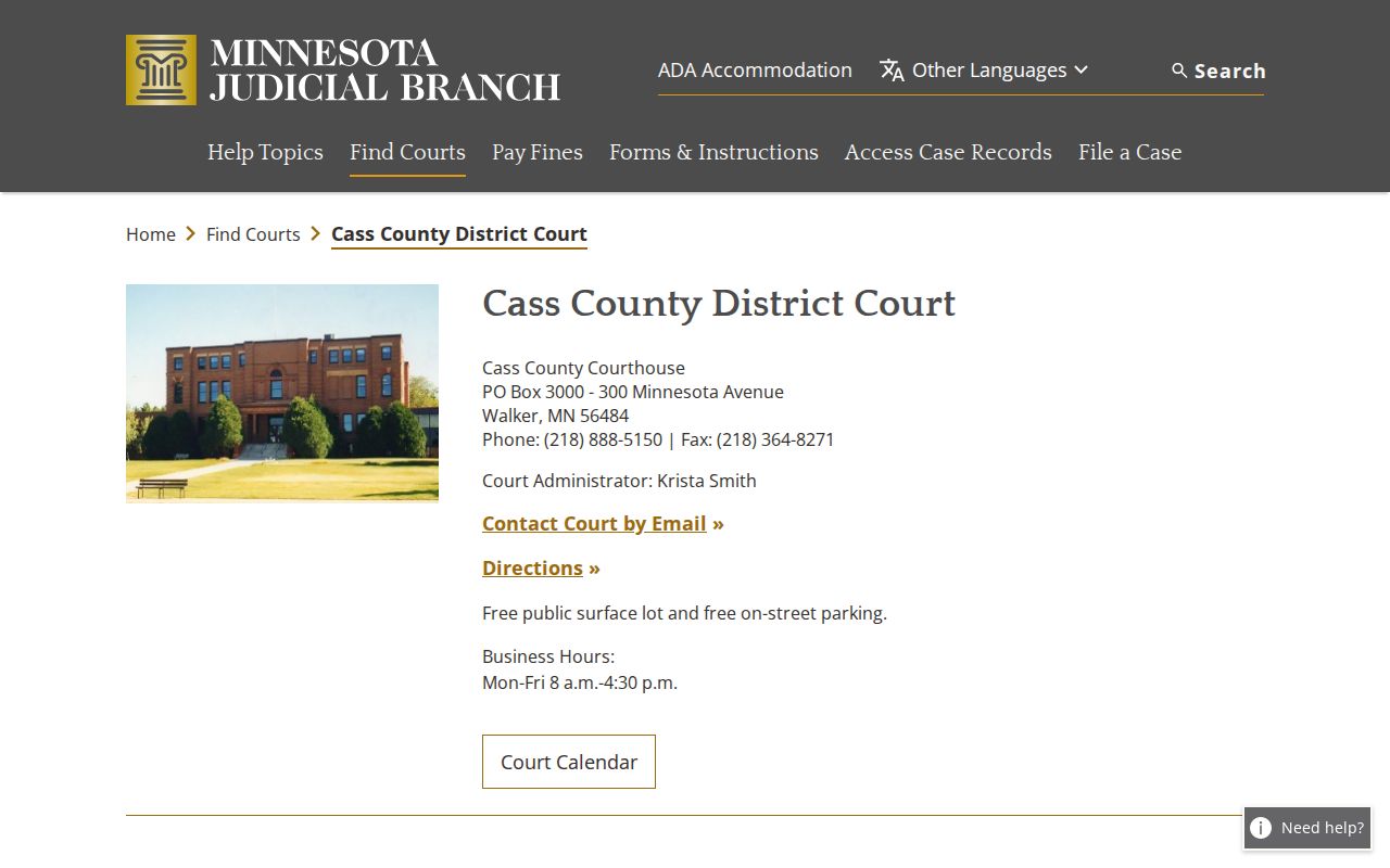 Cass County court docket Cass District Court access information