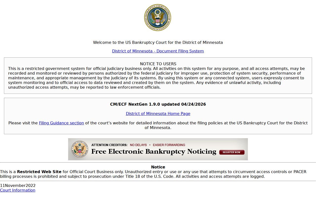 Pillager court record source image for bankruptcy court filing