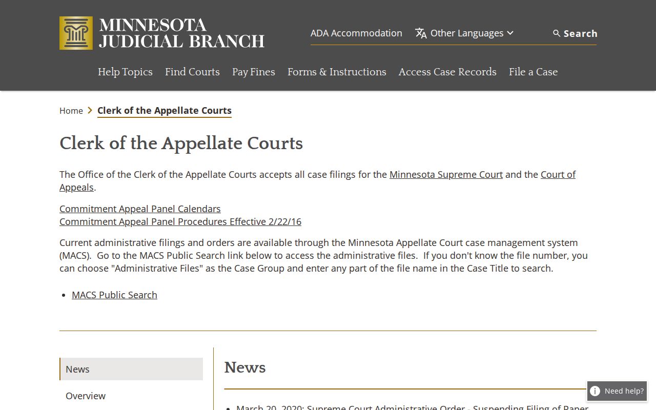 Walker court record source image for Minnesota appellate clerk